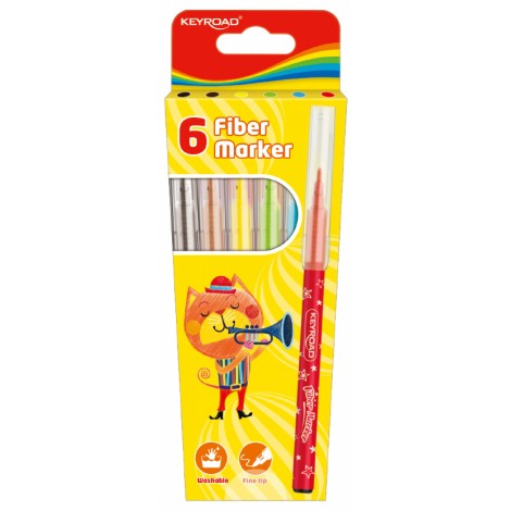 Flamastry KEYROAD Fiber Marker, 6szt., na zawieszce, mix kolorów