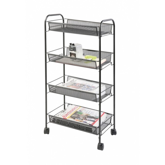 Mobilny stojak na dokumenty Q-CONNECT Office Set, metalowy, na kółkach, 4 półki, czarny