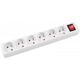 Przedłużacz OFFICE PRODUCTS, 6 gniazd, 1,5m, z uziemieniem i wyłącznikiem, biały