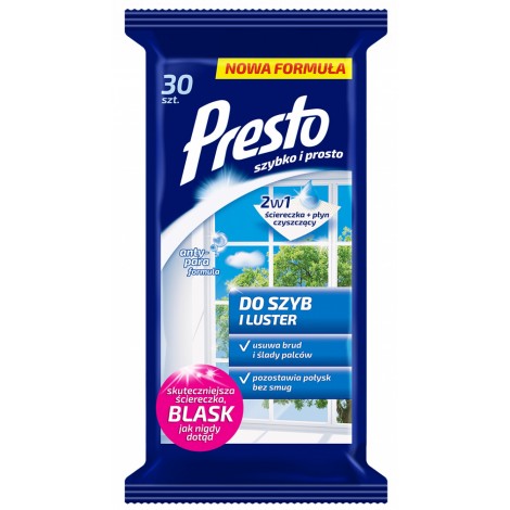 Ściereczki gospodarcze PRESTO, do szyb i luster, 30szt., białe