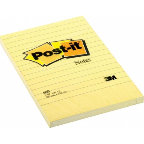 Karteczki samoprzylepne POST-IT® w linię (660), 102x152mm, 1x100 kart., żółte Karteczki samoprzylepne POST-IT® w linię (660), 102x152mm, 1x100 kart., żółte