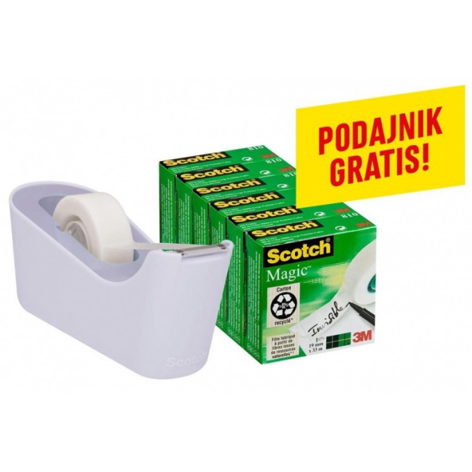 Taśma biurowa SCOTCH® Magic™(C18-6L), matowa, 19mm, 33m, 6szt., podajnik C-18 GRATIS