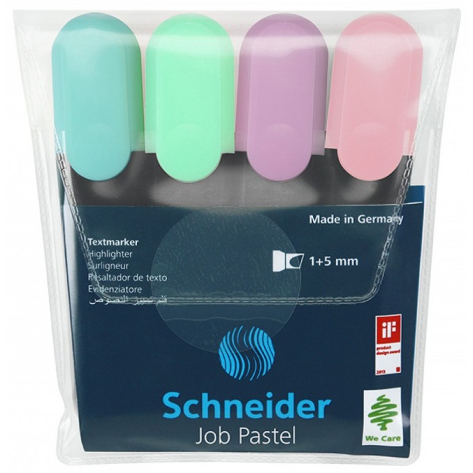 Zestaw zakreślaczy SCHNEIDER Job Pastel, 1-5 mm, 4 szt., pudełko z zawieszką, mix kolorów