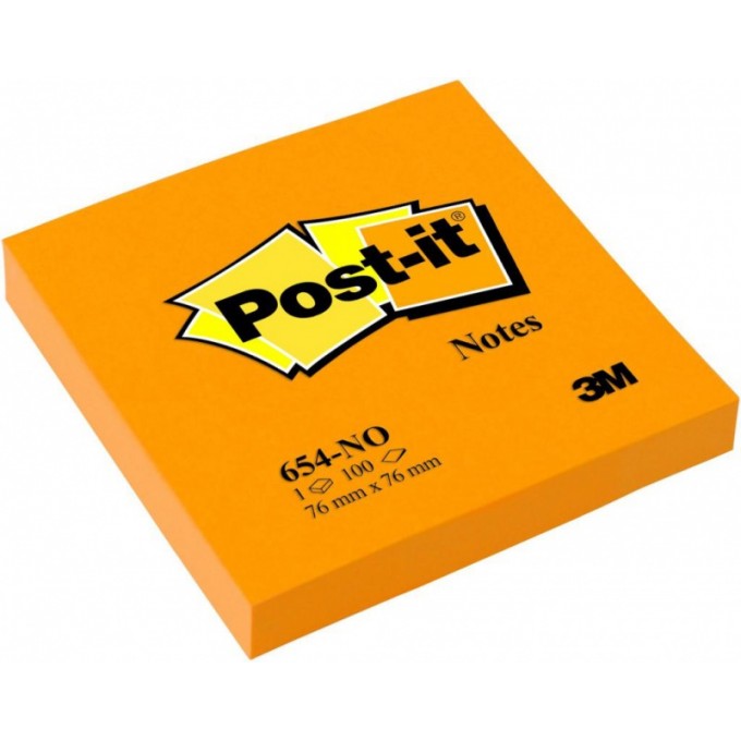 Karteczki samoprzylepne POST-IT® (654N), 76x76mm, 1x100 kart., jaskrawy pomarańczowy