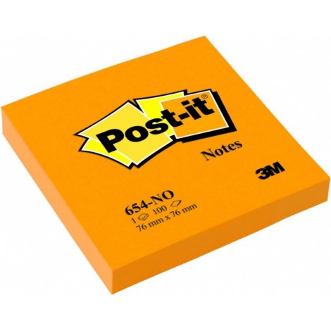 Karteczki samoprzylepne POST-IT® (654N), 76x76mm, 1x100 kart., jaskrawy pomarańczowy
