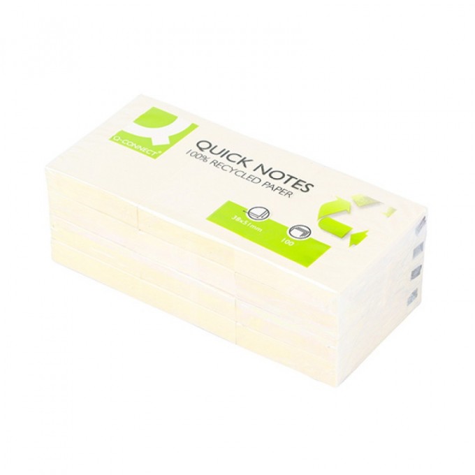 Bloczek samoprzylepny Q-CONNECT 100% Recycled, 38x51mm, 3x100 kart., żółty