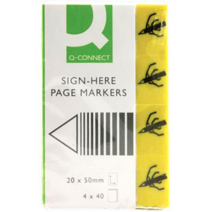 Zakładki indeksujące Q-CONNECT Sign-here, papier, 20x45mm, 4x40 kart., żółty