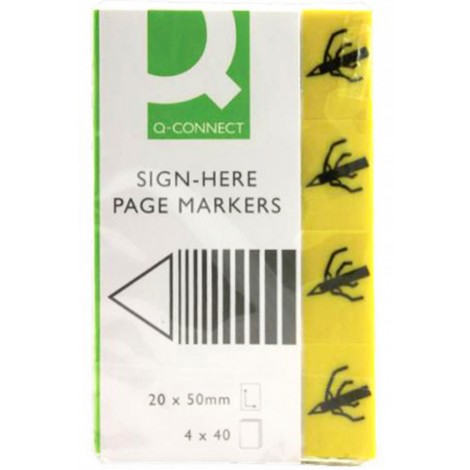 Zakładki indeksujące Q-CONNECT Sign-here, papier, 20x45mm, 4x40 kart., żółty