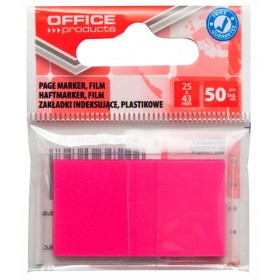 Zakładki indeksujące OFFICE PRODUCTS, PP, 25x43mm, 1x50 kart., zawieszka, różowe