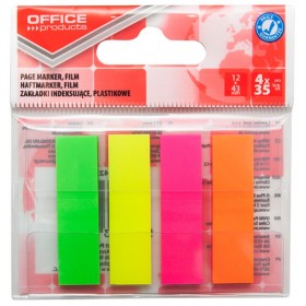 Zakładki indeksujące OFFICE PRODUCTS, PP, 12x43mm, 4x35 kart., zawieszka, mix kolorów neon