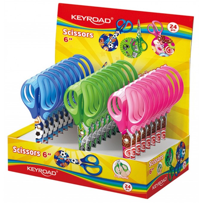 Nożyczki szkolne KEYROAD Tatto soft, 15cm, pakowane na displayu, mix kolorów