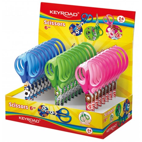 Nożyczki szkolne KEYROAD Tatto soft, 15cm, pakowane na displayu, mix kolorów