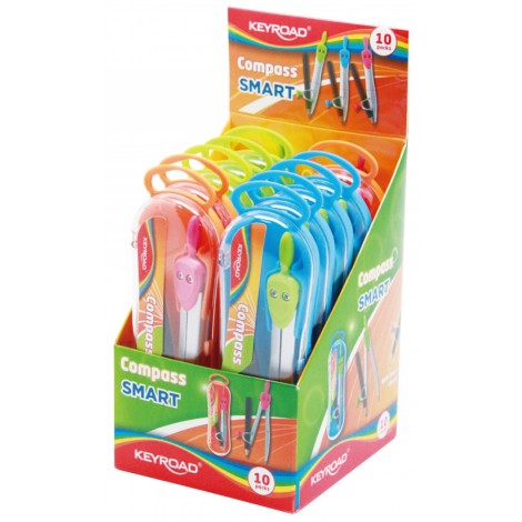 Cyrkiel KEYROAD Smart, metalowy, w etui z ołówkiem, pakowane na displayu, mix kolorów