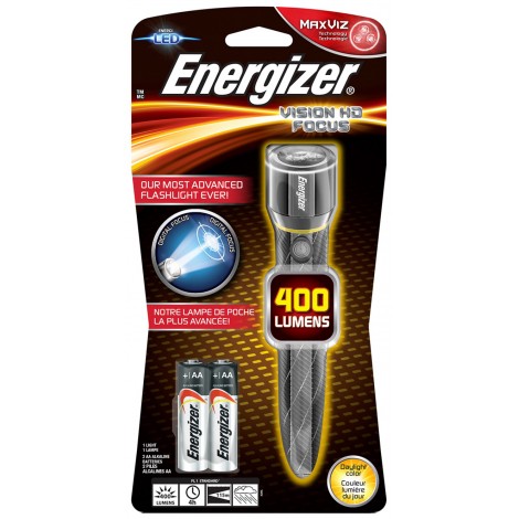 Latarka ENERGIZER Metal Vision Focus HD + 2szt. baterii AA, srebrna