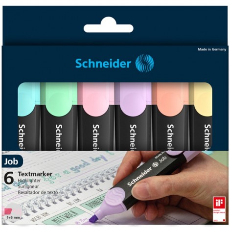 Zestaw zakreślaczy SCHNEIDER Job Pastel, 1-5 mm, 6 szt., pudełko z zawieszką, mix kolorów Zestaw zakreślaczy SCHNEIDER Job Pastel, 1-5 mm, 6 szt., pudełko z zawieszką, mix kolorów